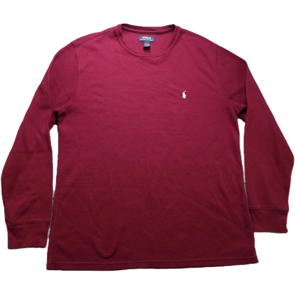 Polo Ralph Lauren Waffle Knit Thermal Long Sleeves Shirt Men XL Maroon Pony Logo