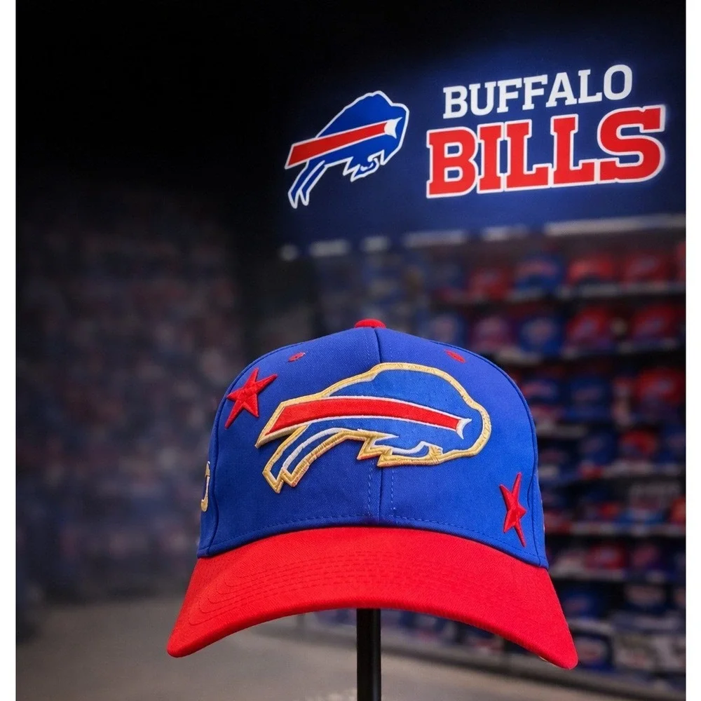Buffalo Bills Hat Blue Red Baseball Cap Embroidered Logo‎ Gold Glitter Script