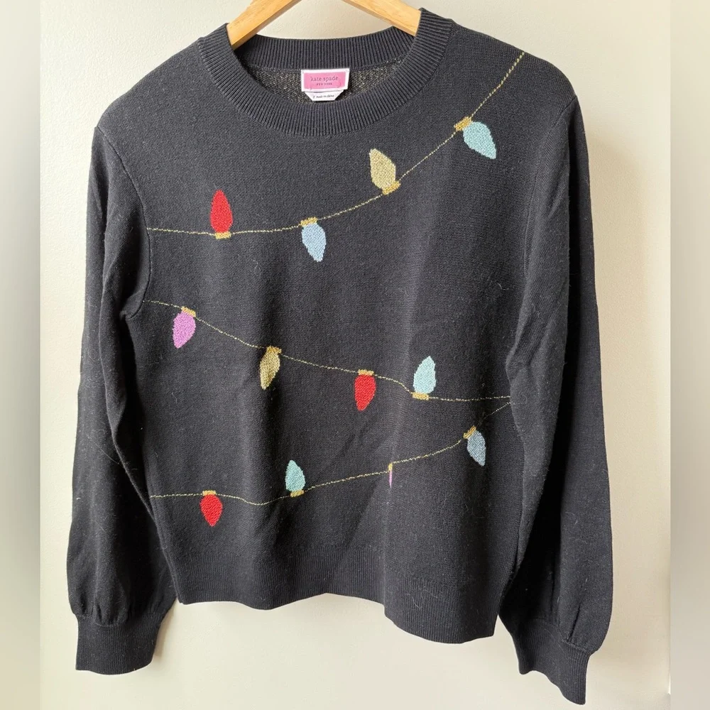 KATE SPADE‎ Christmas String Lights Sweater Metallic Glitter Holiday Festive S