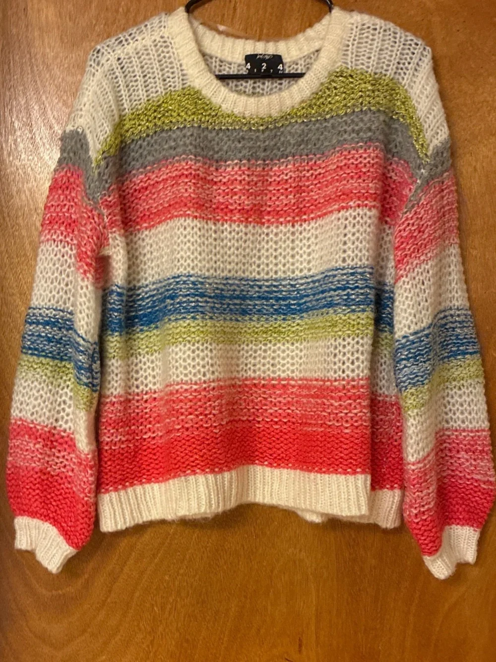 Lord &Taylor Mohair Wool Blend Striped Oversized Boho  Sweater EUC