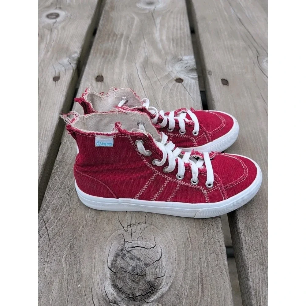 Obtaom Canvas High Top Fashion Sneakers Shoes ~ Women's Size 5 ~ Red ~‎ GUC