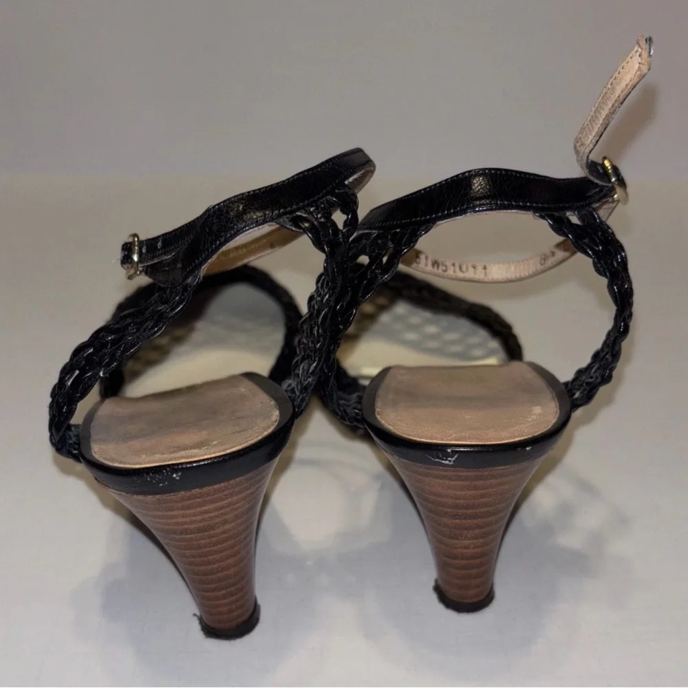 First Lady Bootery Women’s Ankle Strap‎ Leather Woven Pumps Black Sz 8.5 B