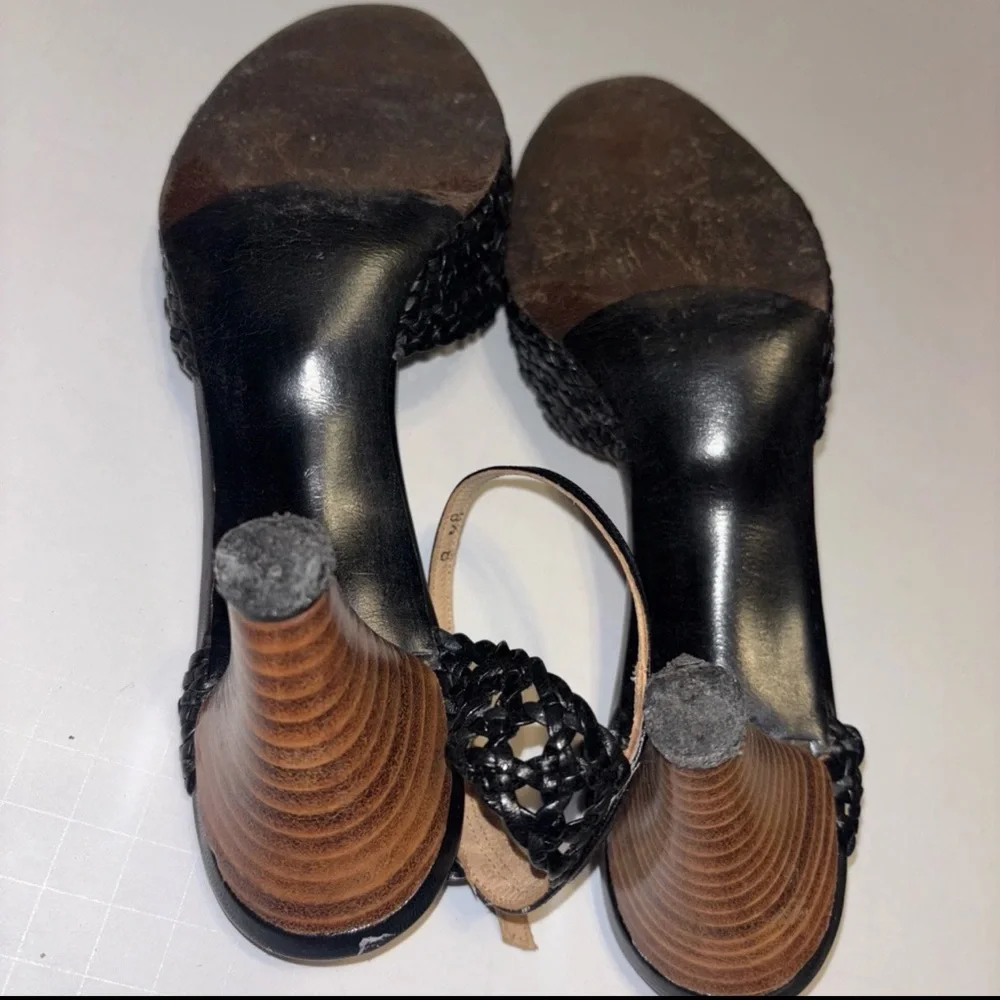 First Lady Bootery Women’s Ankle Strap‎ Leather Woven Pumps Black Sz 8.5 B