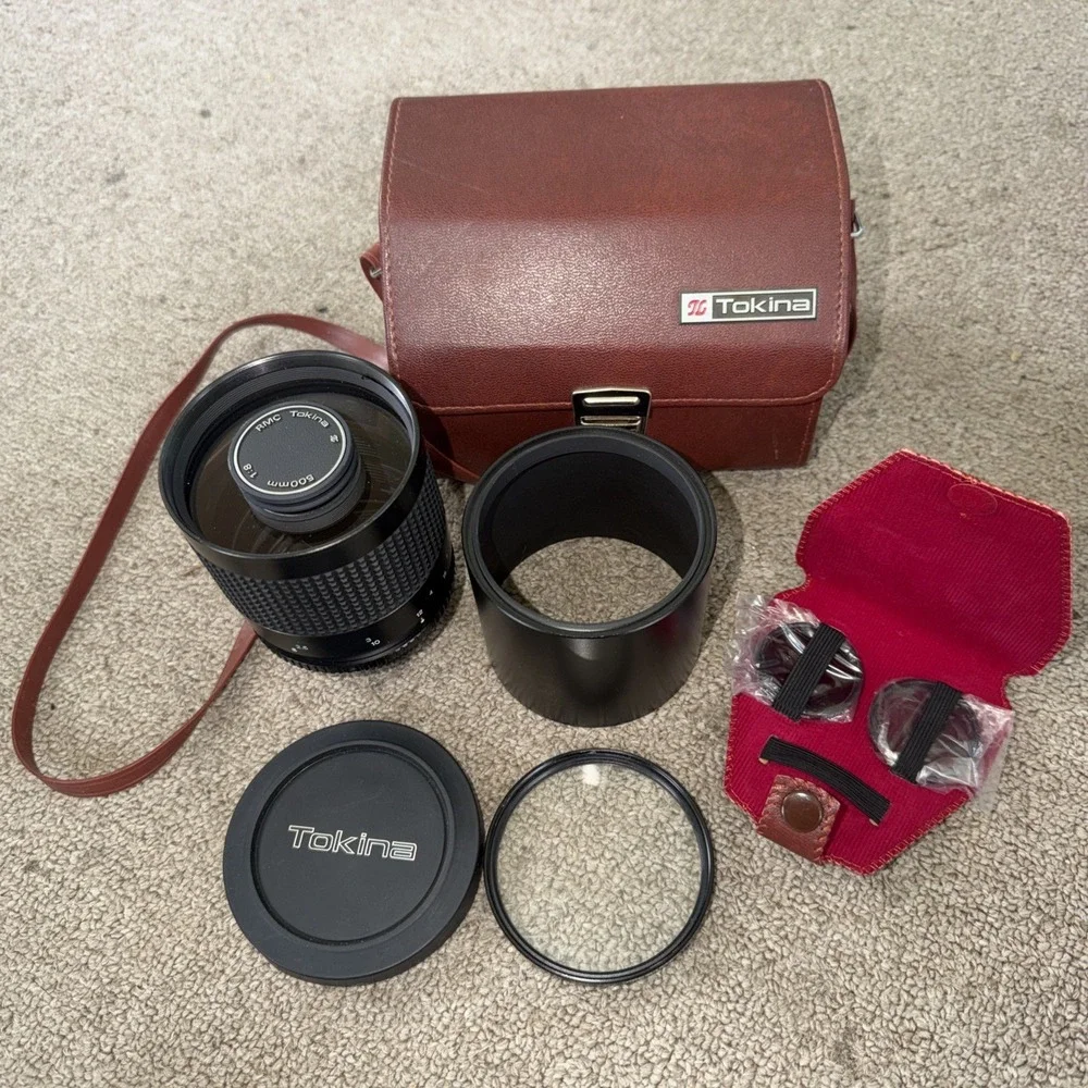 OLYMPUS OM TOKINA RMC 500MM 8 MIRROR LENS FOR SLR‎ CAMERA CAPS CASE & FILTERS