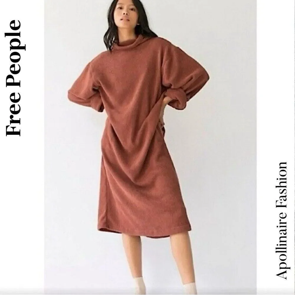 Free People Beach Blanca Maxi Dress Sweater Chenille Mock Rust Brown Siz SPNew