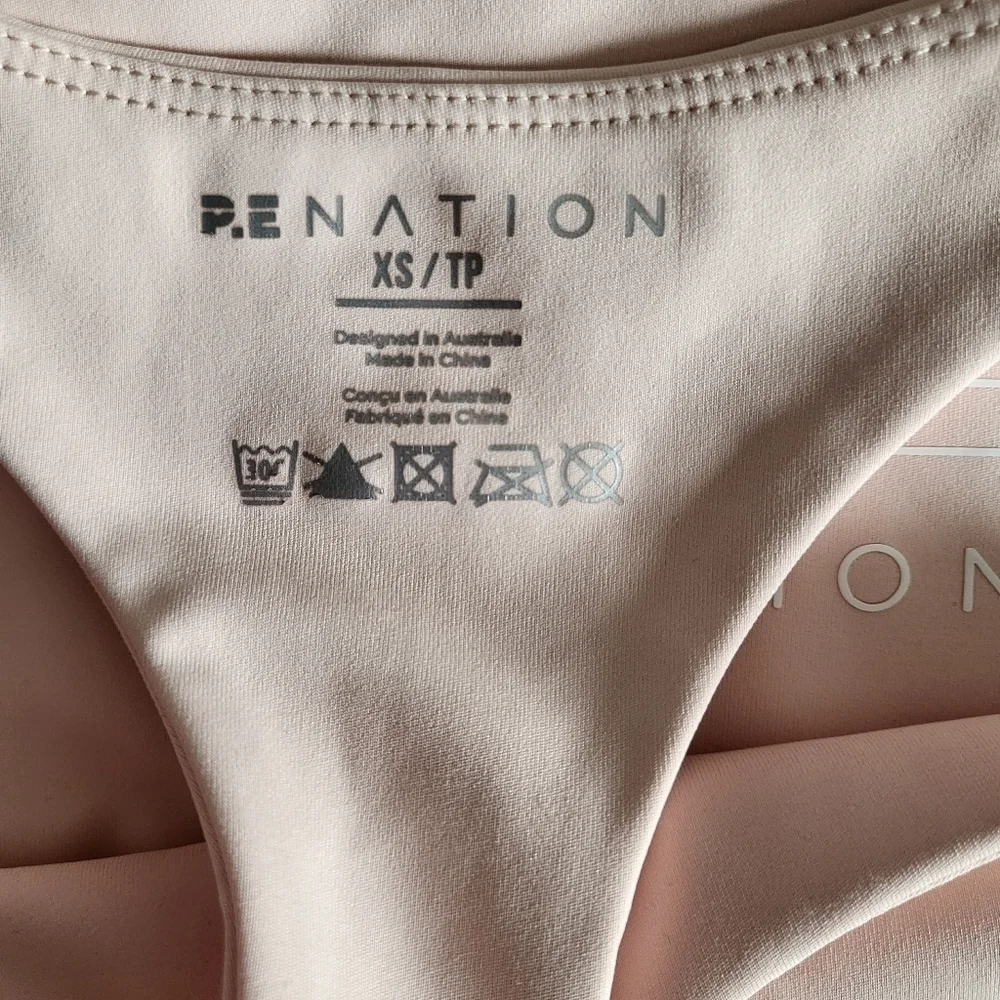 New P.E Nation Logo Scoopneck Racerback Light Pink/White Sports Bra NWT XS