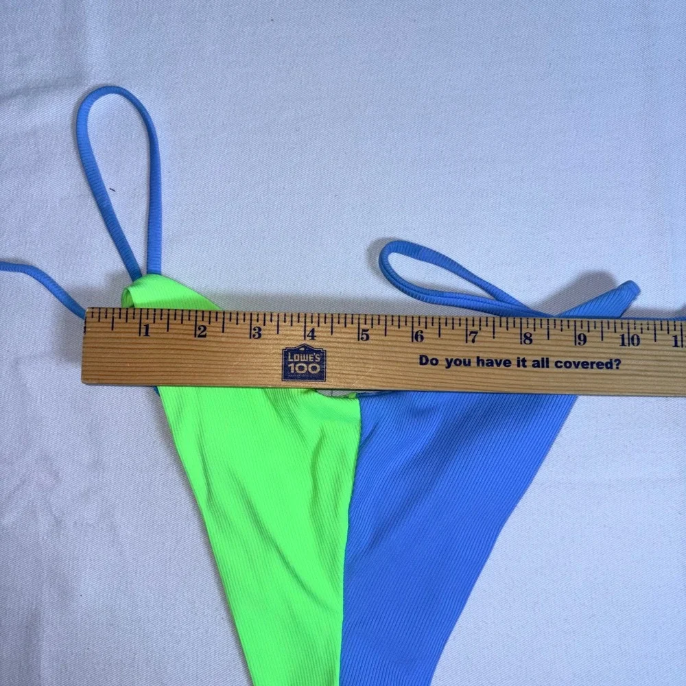 Maaji string tie up Bikini Set Medium Blue Neon Green NEW Ribbed Colorblock