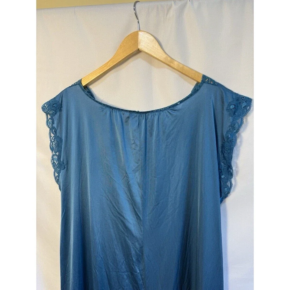 Vintage Miss Elaine Nightgown Dress Babydoll Turquoise blue Nylon Large Made USA