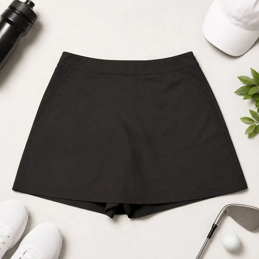 adidas Stretch Womens Size 2 Black Golf Skort Built In Shorts Zip Pockets