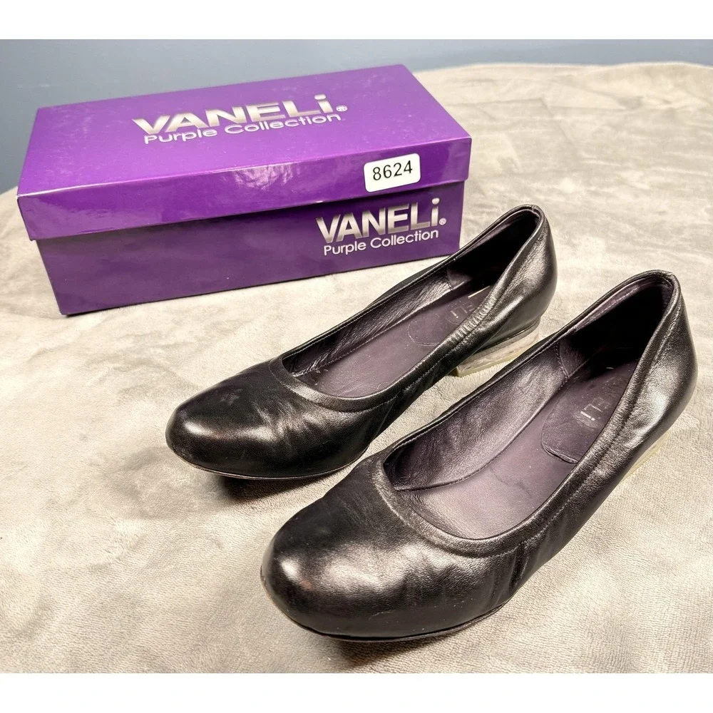 Vaneli Purple Collection Shoes Womens Size 9 Black Leather‎ Ballet Flats