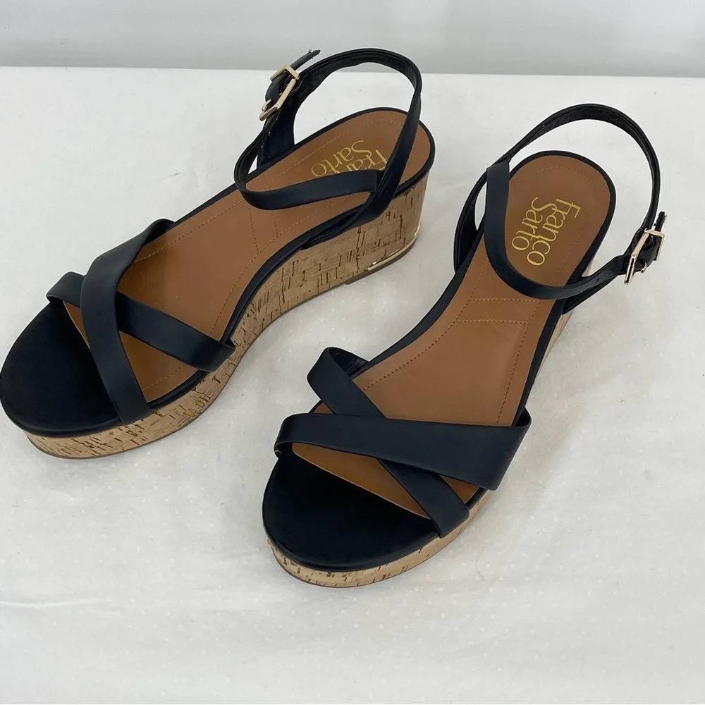 Franco Sarto Black Wedge Sandals Size 7.5