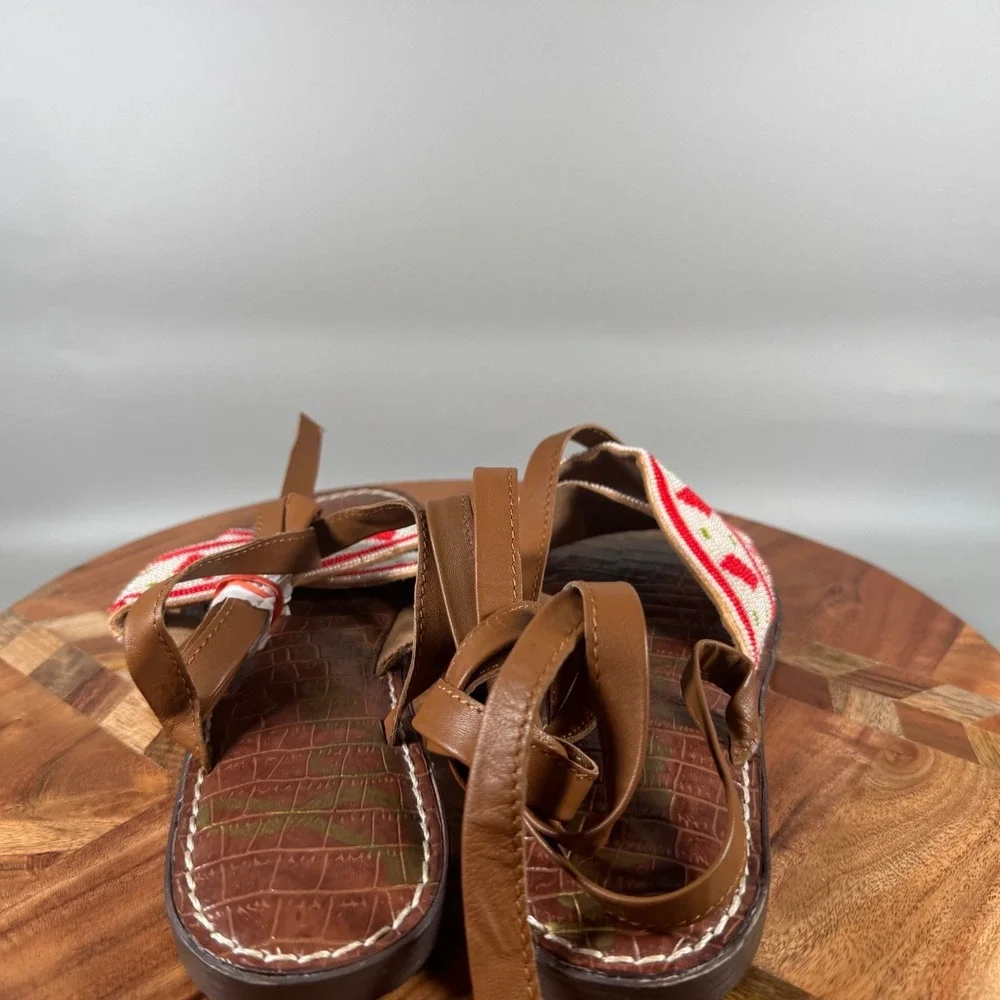Sam Edelman Luisa Brown Red Beaded Lace Up Gladiator Sandals Womens 8M EUR‎ 38