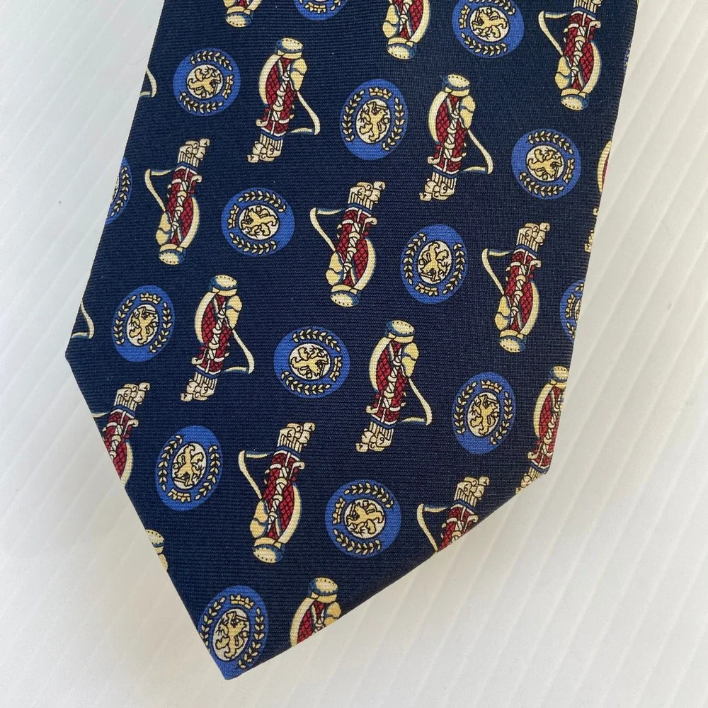 Tommy Hilfiger Navy Blue Green‎ Golf Club Silk Mens Tie