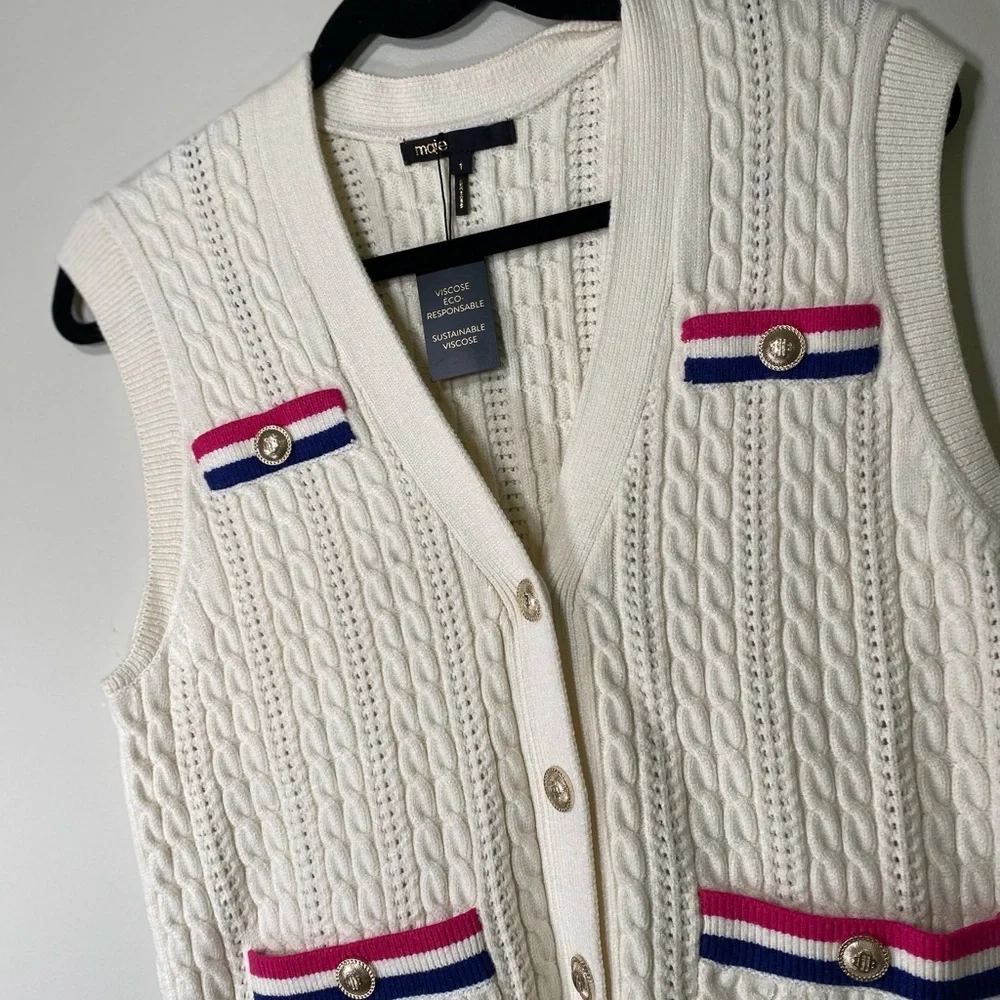 MAJE Martingale‎ Sleeveless Knitted Cardigan Sweater Vest