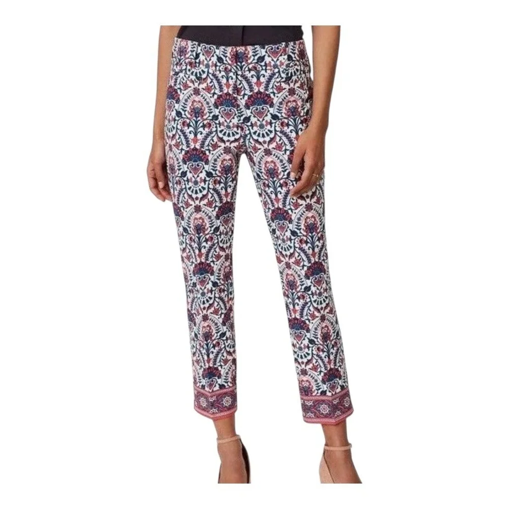 Ann Taylor LOFT Marisa Pants Womens 4 Multicolor Paisley Ankle Crop Stretch Boho