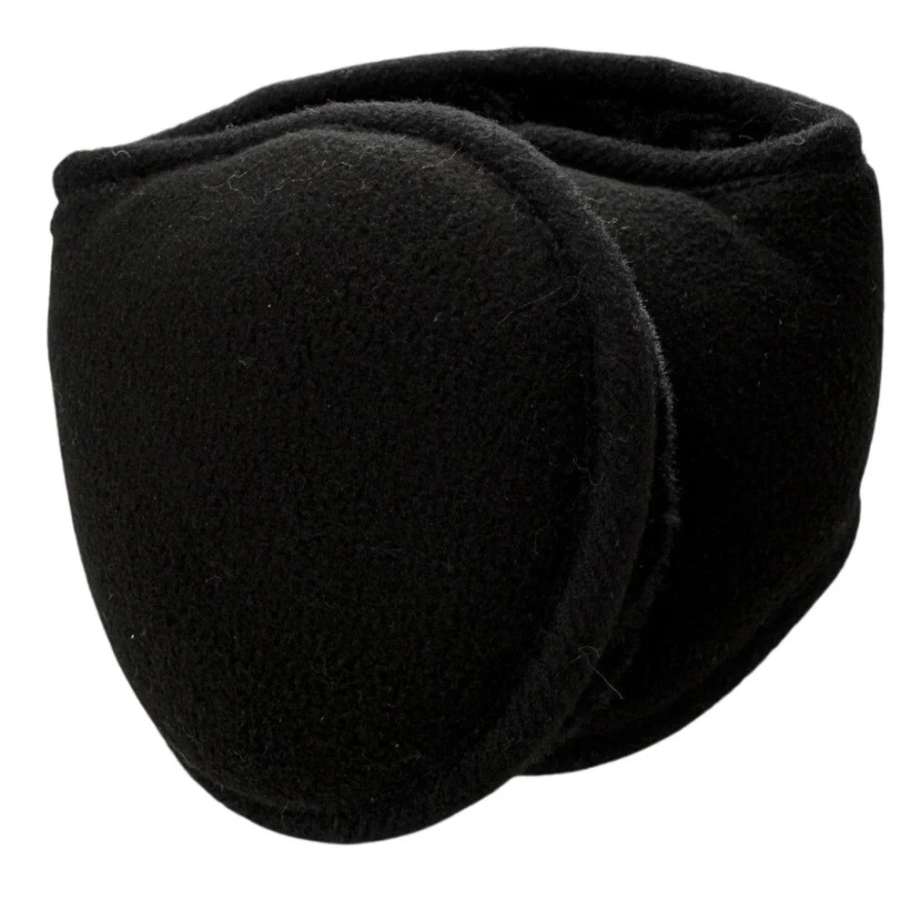 Kids Black Fleece Earmuffs Behind the Head‎ Winter Ear Warmers Faux Fur Lined