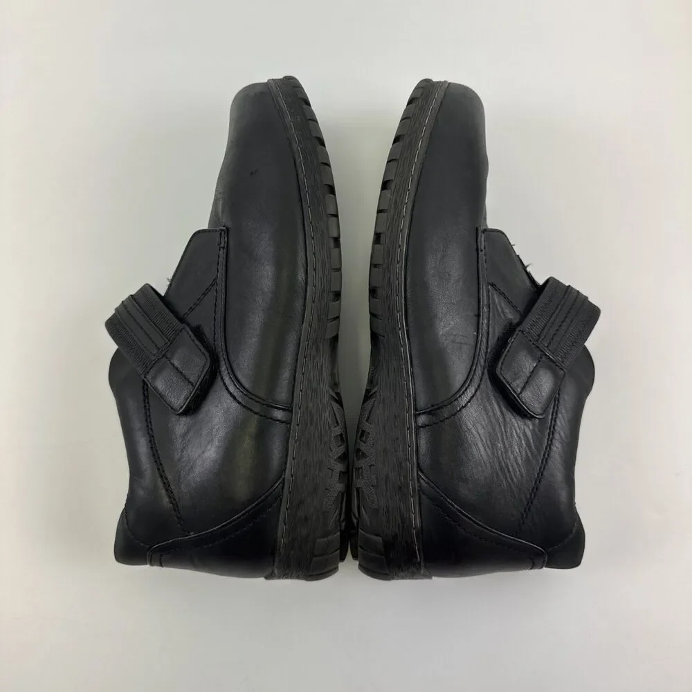 Blondo Black Leather Ankle Boot Adjustable Strap Faux Fur Lined Womens 10‎ Wide