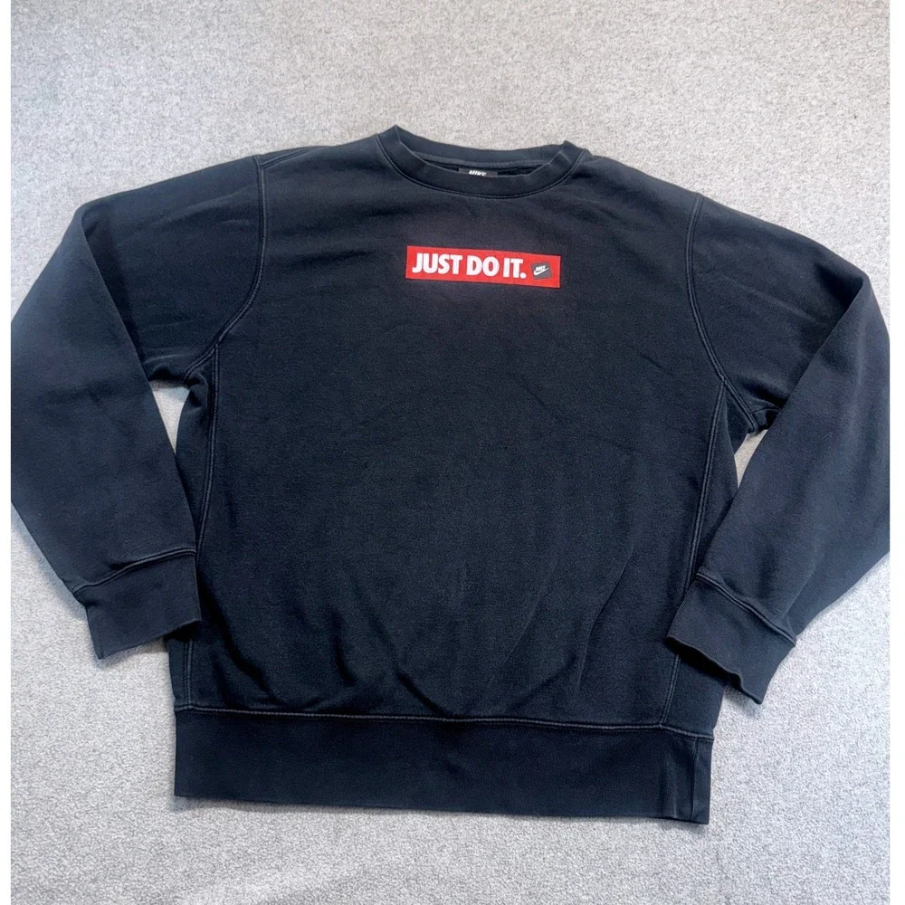 Nike Sweatshirt Womens Small Black Just Do It Box Logo‎ Crewneck Fleece Pullover
