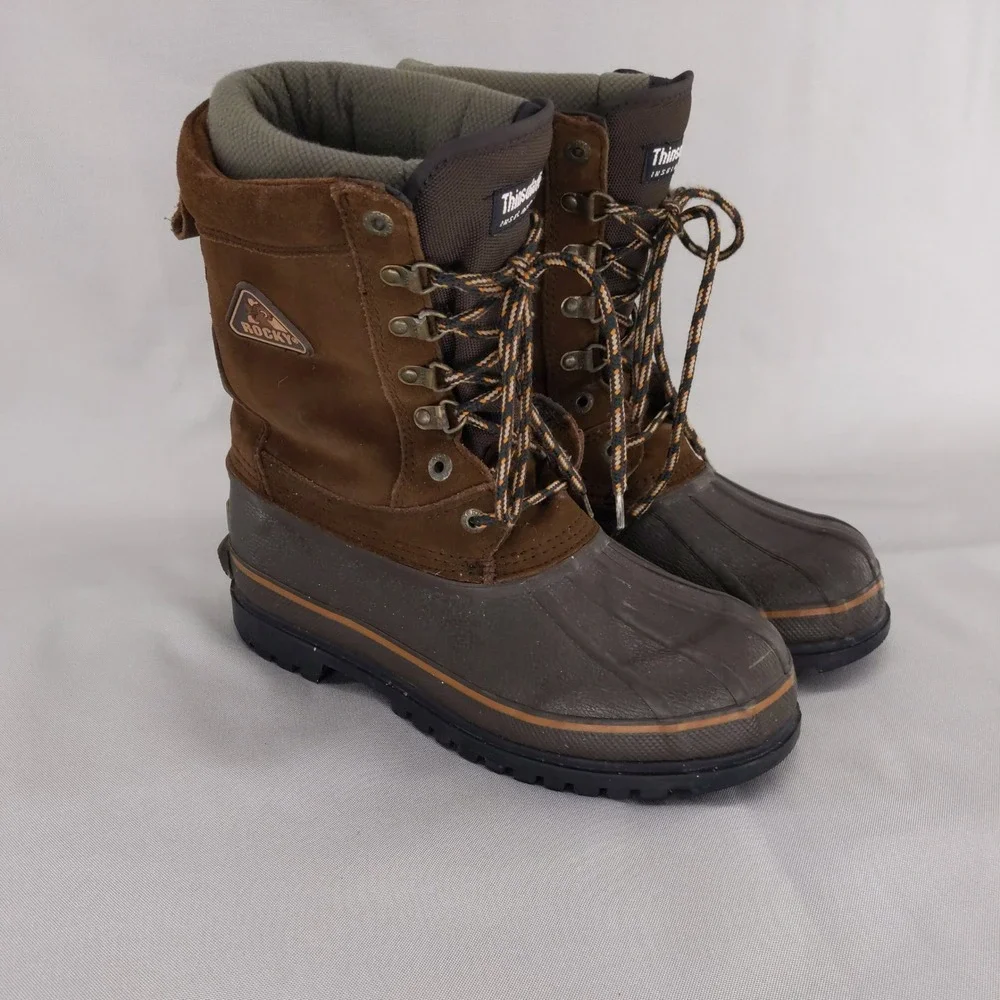 Rocky Snow Boots Men 9 Brown 200g Thinsulate Insulated Leather Duck Boots‎