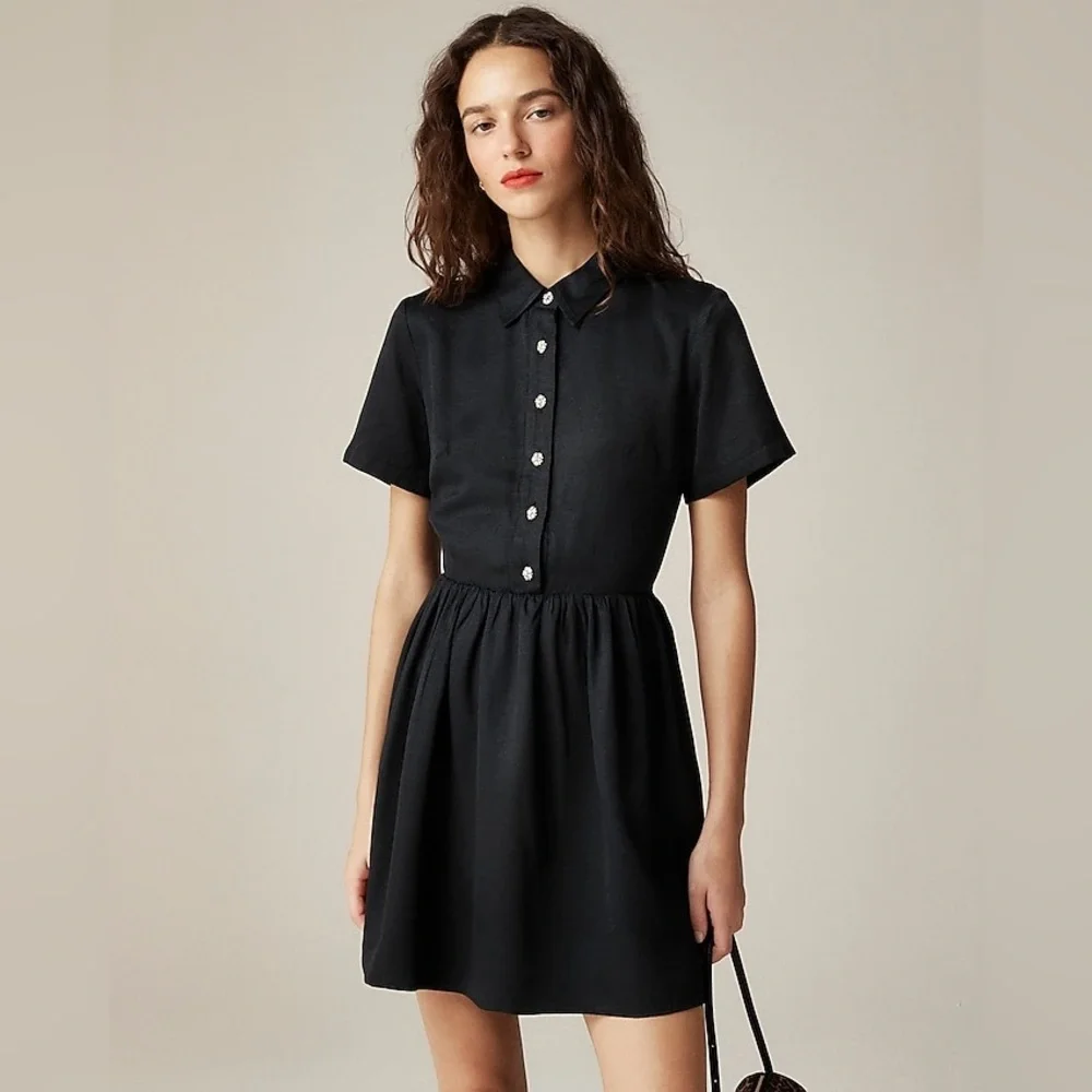J.Crew Collection shirtdress with jewel buttons black size 12 NWT