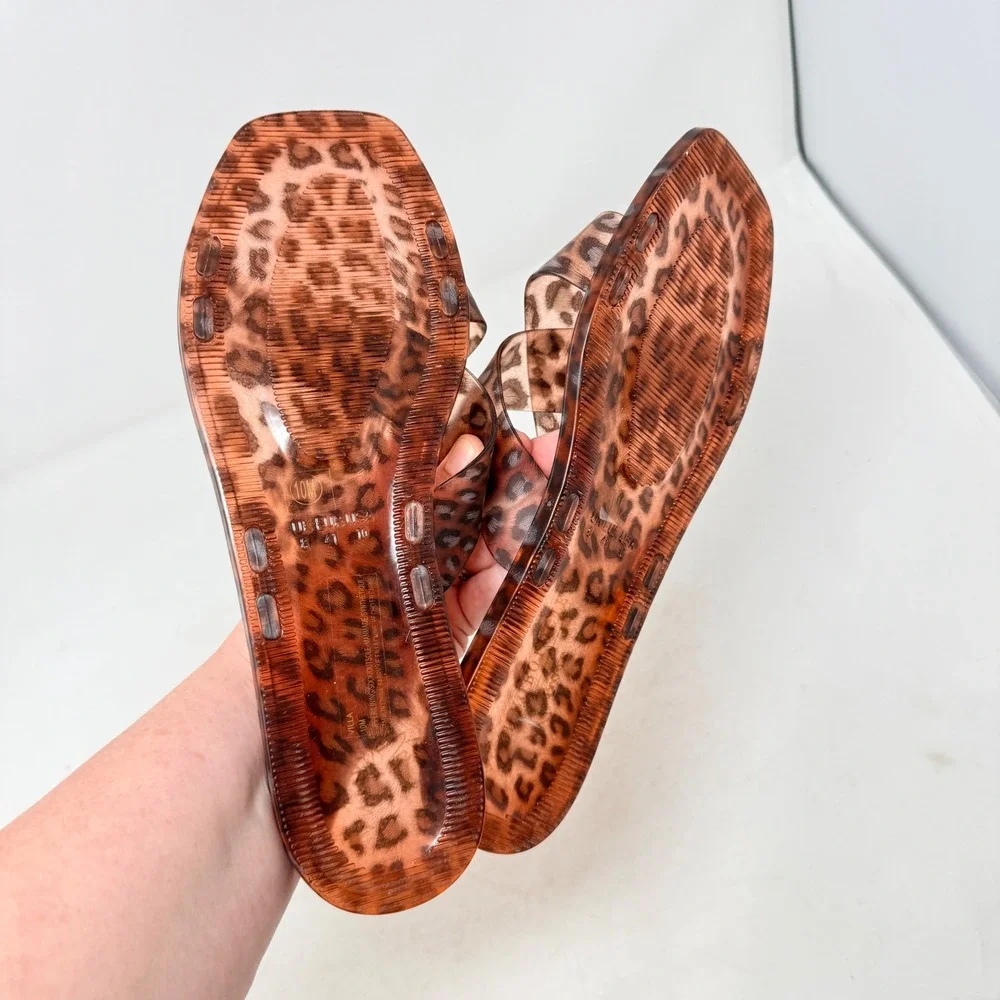 Matisse Anthropologie Jelly Slide‎ Sandals Leopard Print Brown Size 8 Crisscross