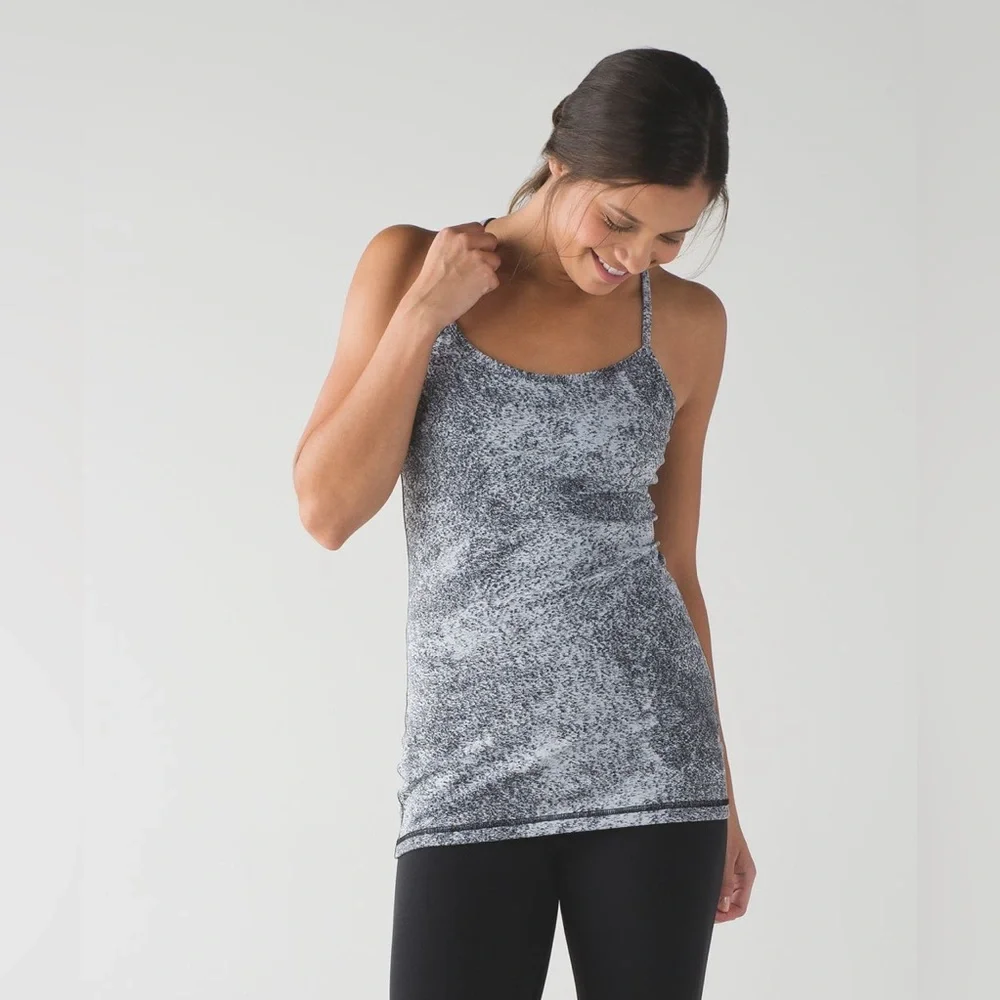 Lululemon‎ Power Y Tank Luon Spray Jacquard White Black Size 6