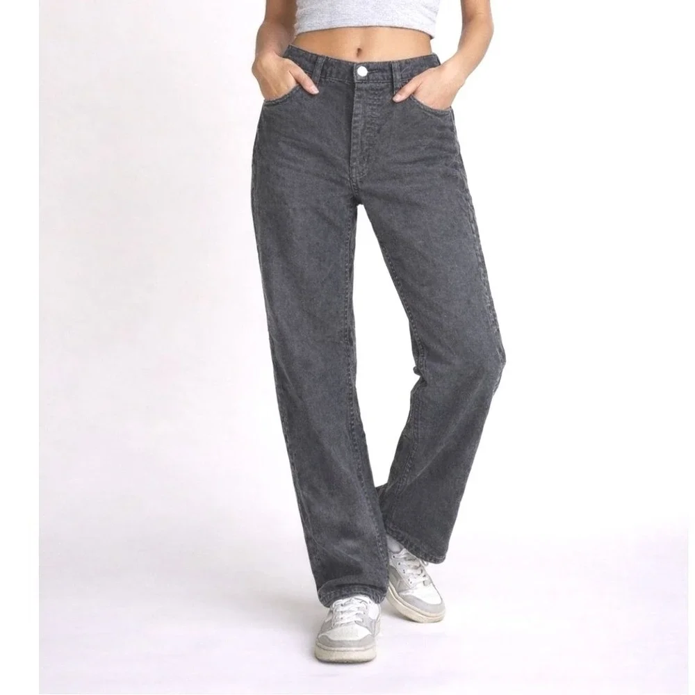 Brandy‎ Melville John Galt 100% Cotton Corduroy Dark Grey/Black Button Fly