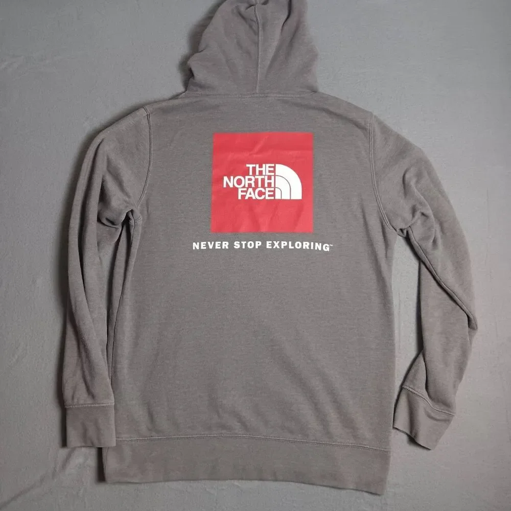 THE NORTH FACE Mens Hoodie Grey Slogan Print Outdoor Adventure Casual