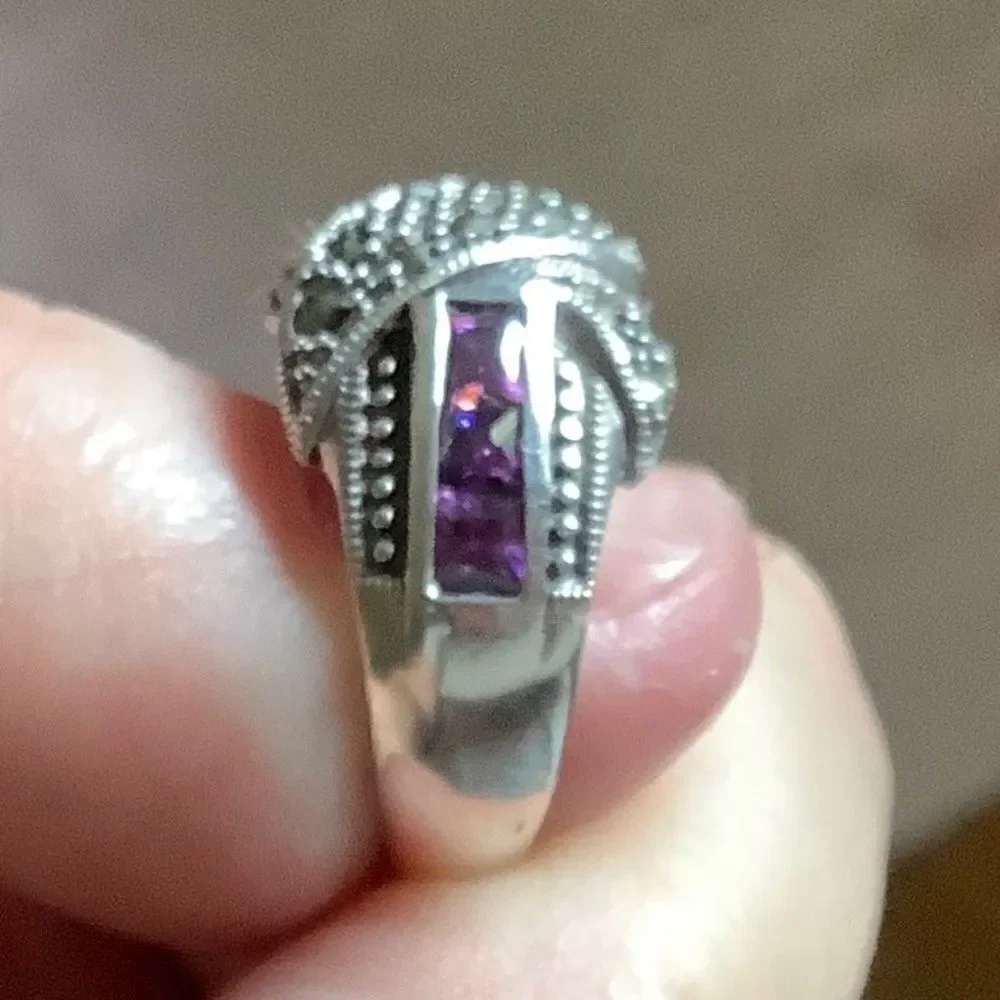 Sterling silver amethyst MARCASITE ring sterling silver