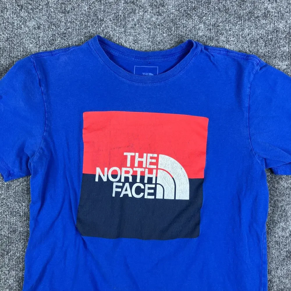 The North Face T-Shirt Mens Size S Blue Red Graphic Logo Crewneck Outdoor Casual