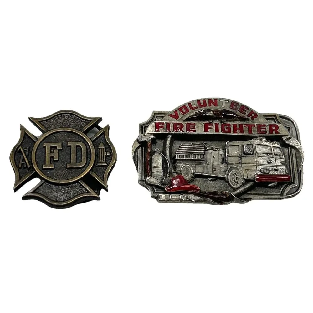 Lot‎ Of 2 - Vintage 1979 & 1989 Fire Department Belt Buckles