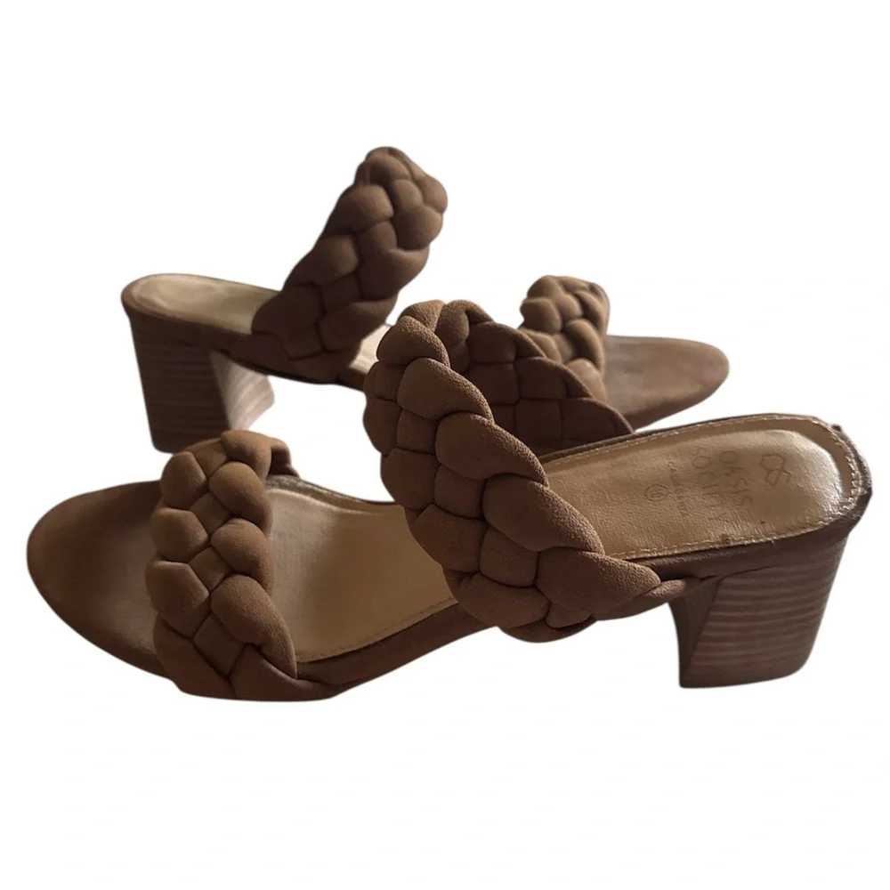 Oasis Society Women's Tan Braided Sandals brown faux suede sz‎ 10