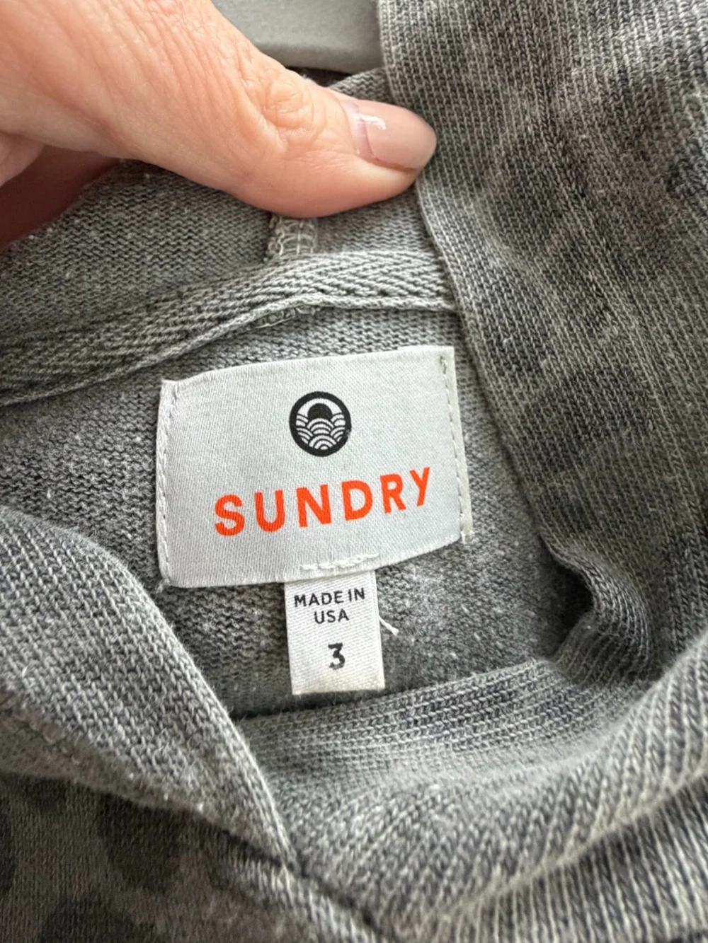 Sundry Leopard Print Drawstring Hem Hoodie Gray Large Size 3 Made in USA