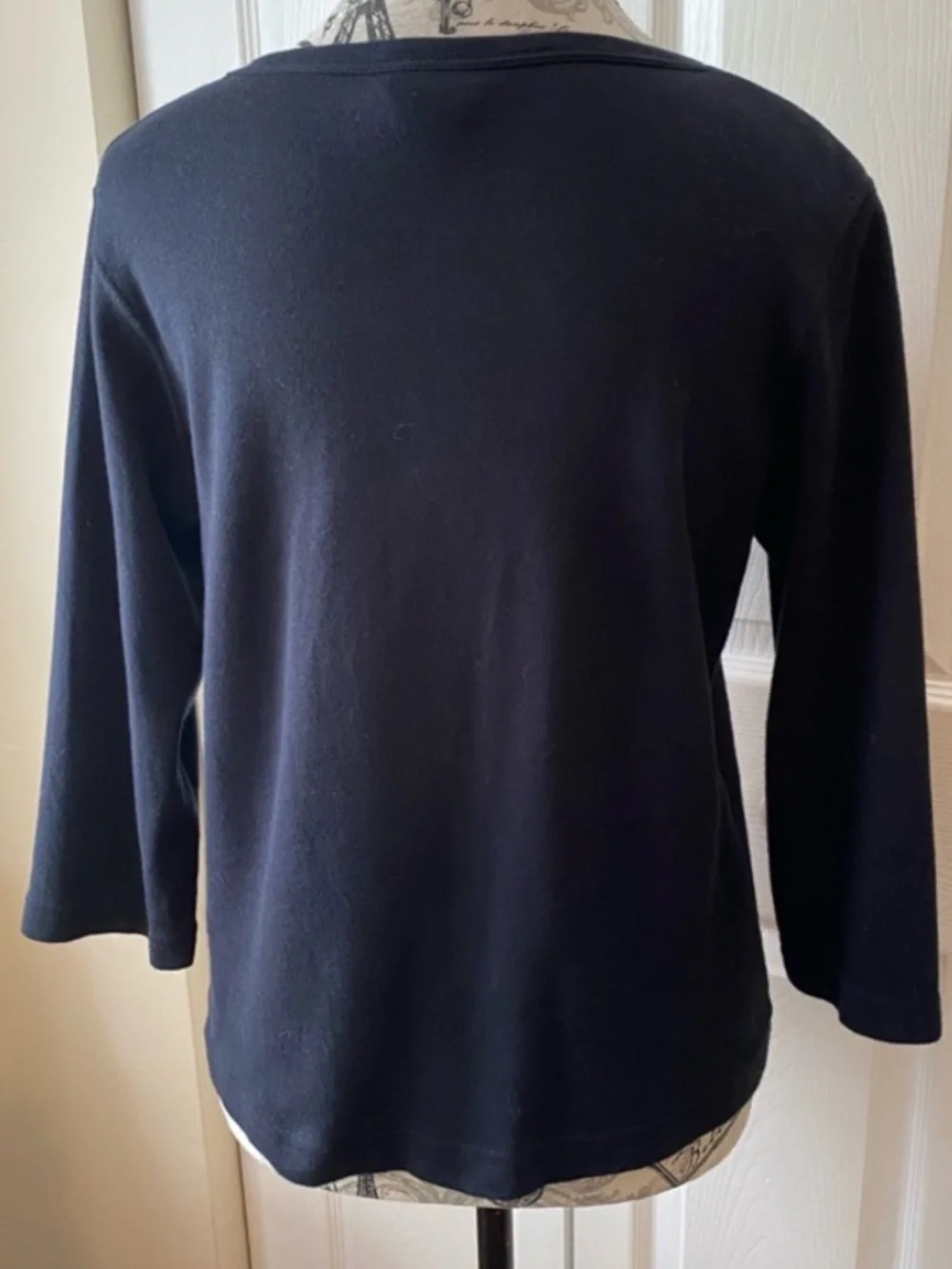 Las Olas Beaded V-Neck Top Size S Navy 3/4 Sleeve Embellished Blouse