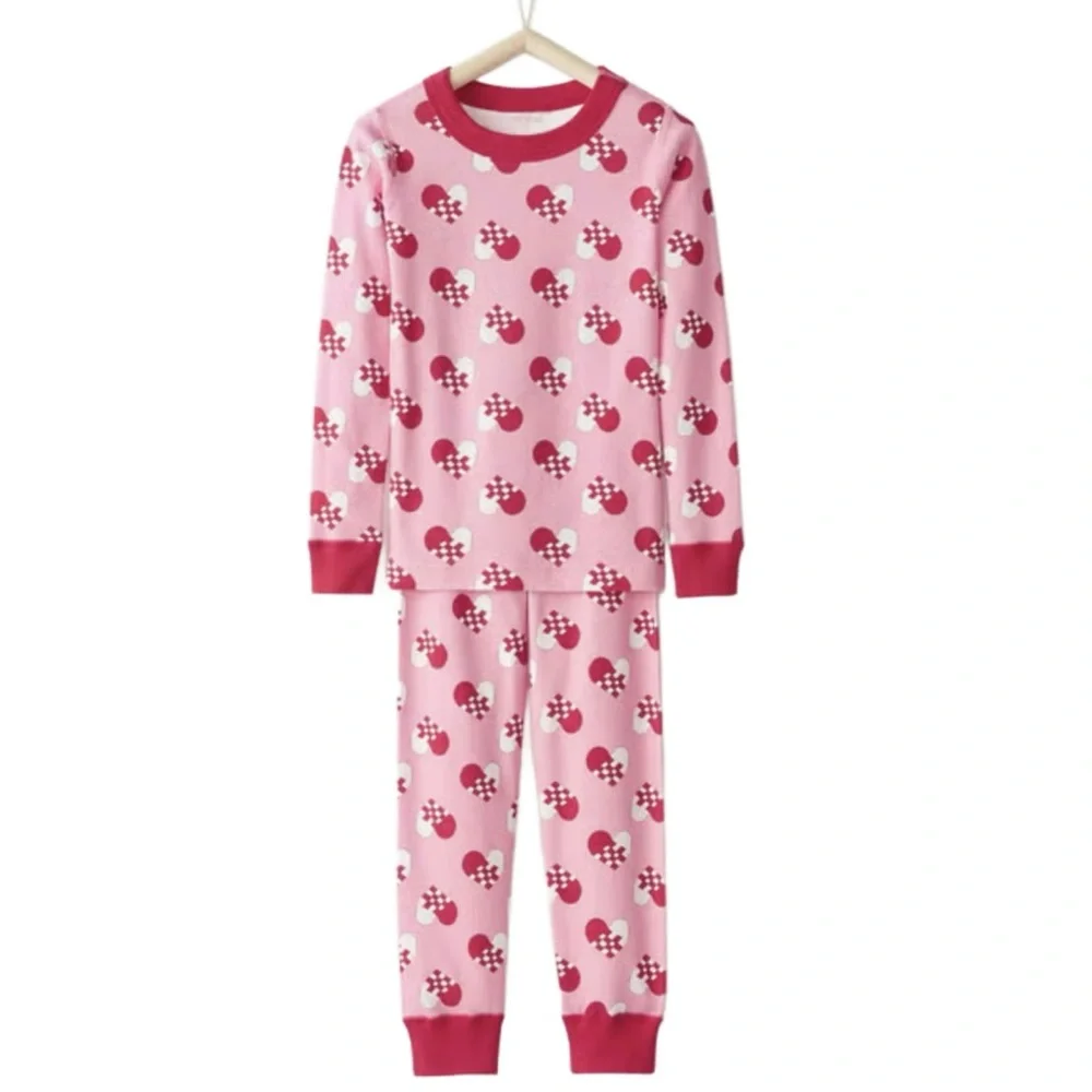 Hanna Andersson Valentine Hearts Long Johns Pajama Set Pink Red 4T