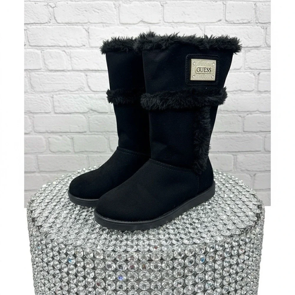 Guess🔥Black Magic 🎱Faux Suede Y2k Fur‎ Trim Bling💎Winter Boots 6 Cozy Core