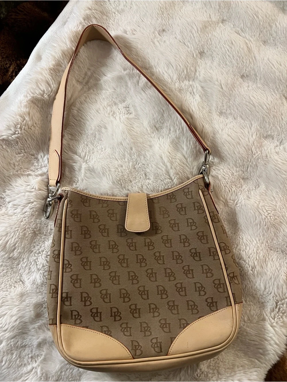 Vintage Dooney & Bourke Signature Monogram Hobo Shoulder Bag