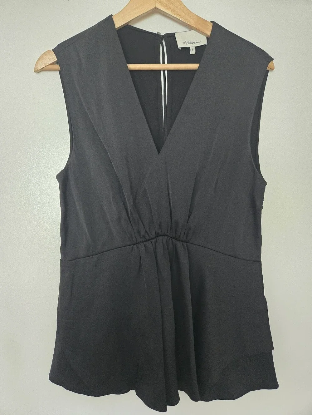 3.1 Phillip Lim Black Sleeveless Flowy Defined Waist Top Peplum Size 8