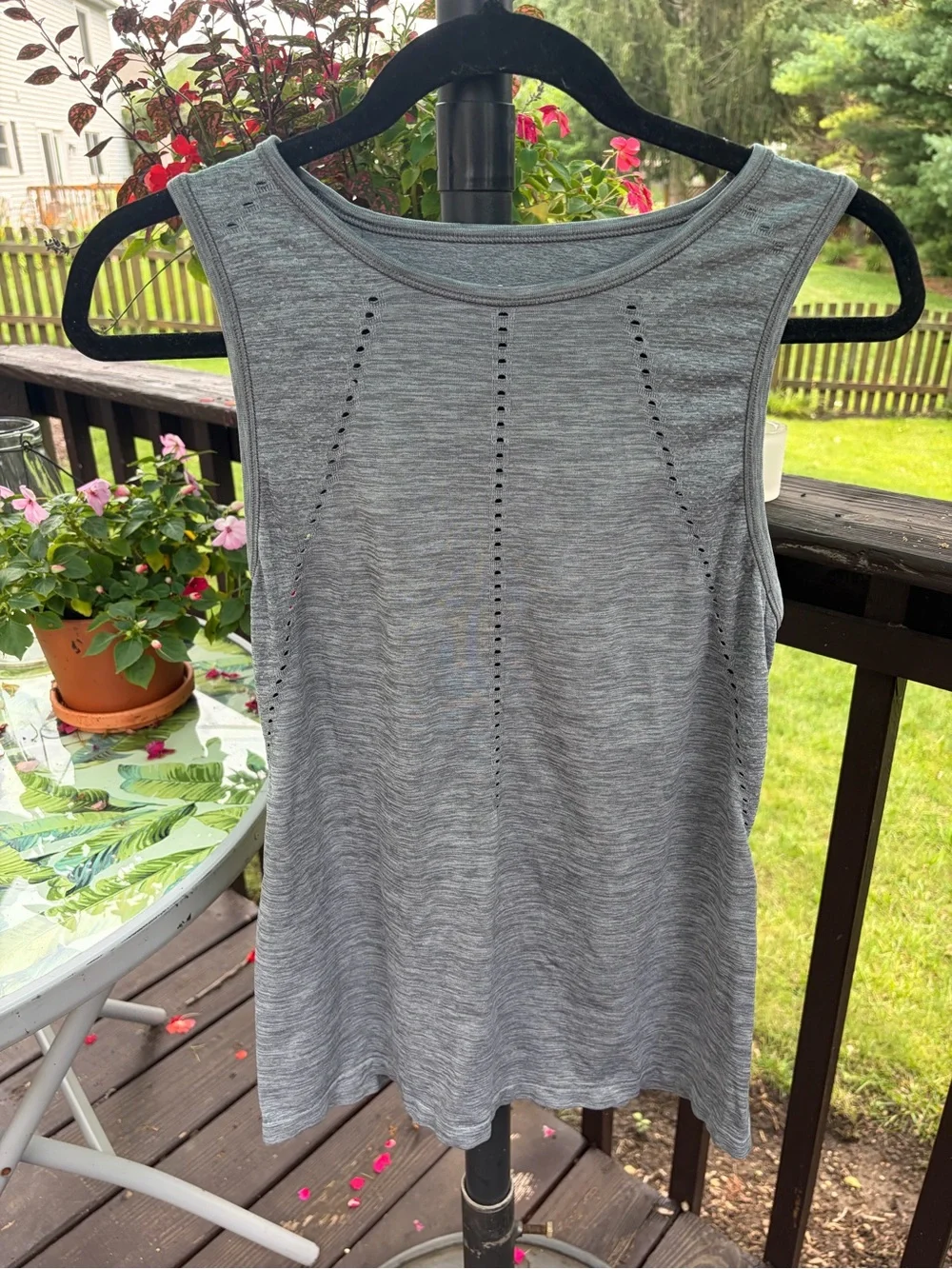 Athleta Gray Sleeveless Performance Tank with Eyelet Detail
