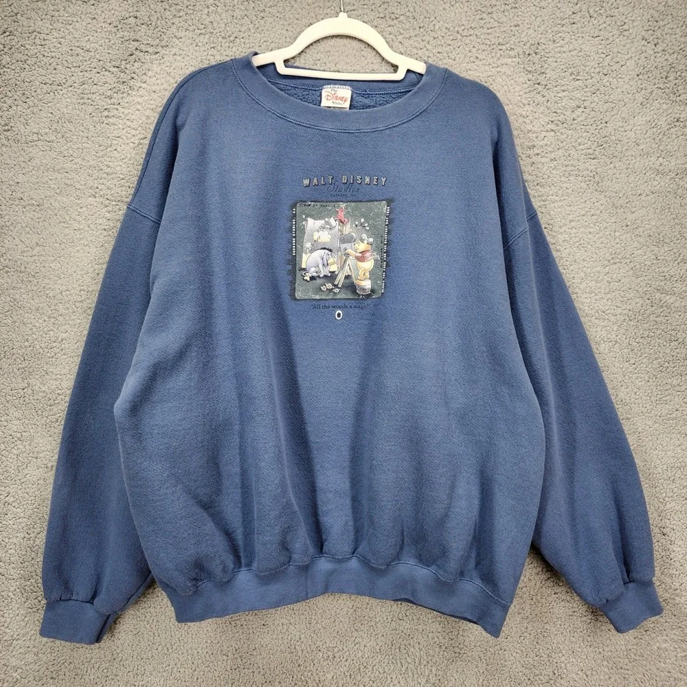 Vintage Walt Disney Studios Winnie the Pooh Sweatshirt Blue XXL Made in USA