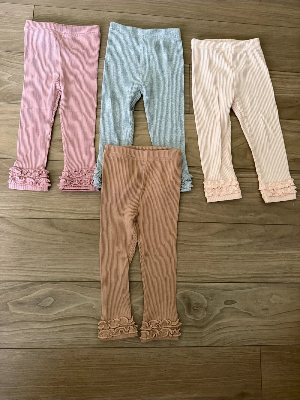 Ribbed Ruffle Hem Kids Leggings - Pink, Gray, Cream, Brown