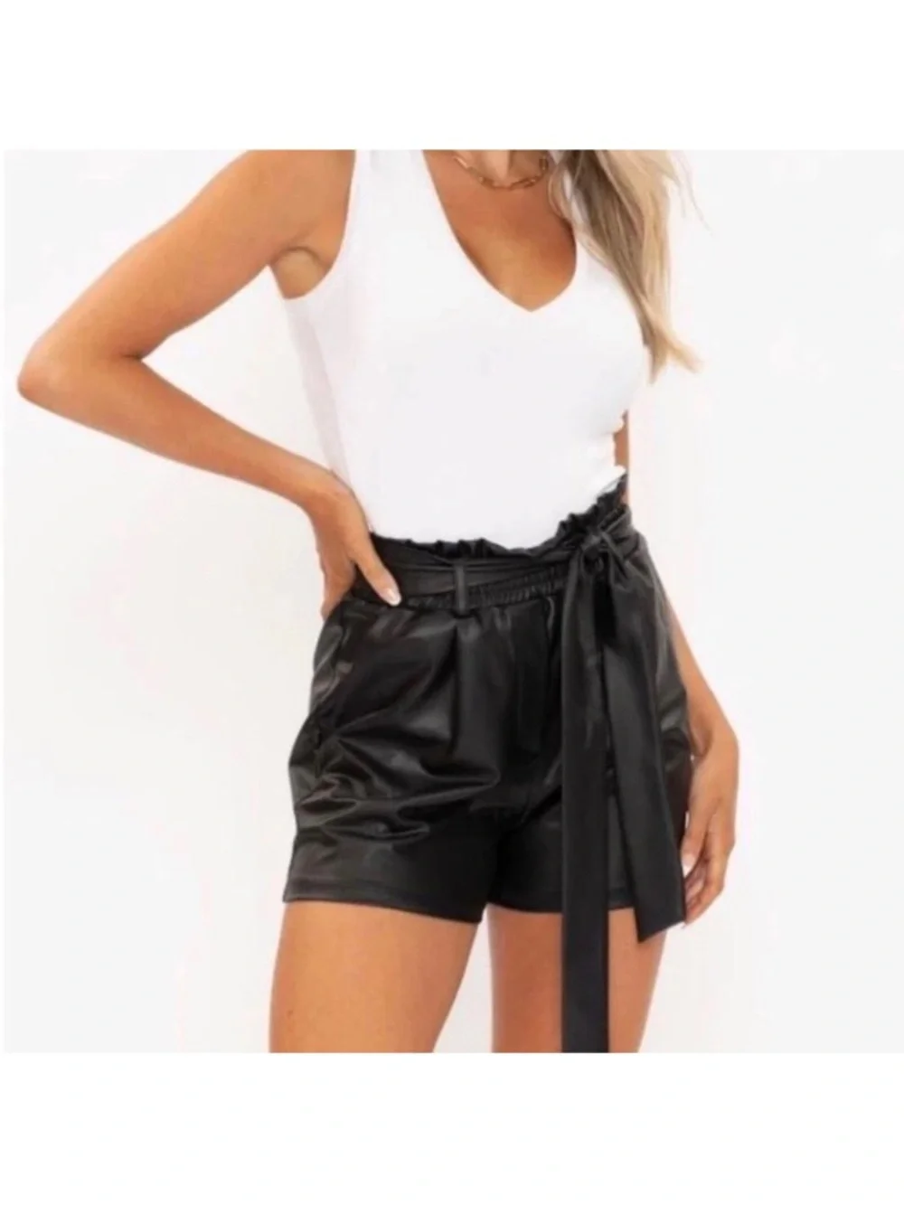 DREW Bodysuit Ribbed Sleeveless V-Neck White S Minimalist Basic