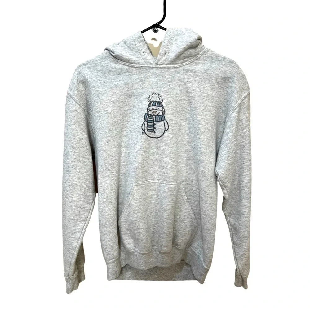 Holiday Winter Christmas gray snowman hoodie Size S
