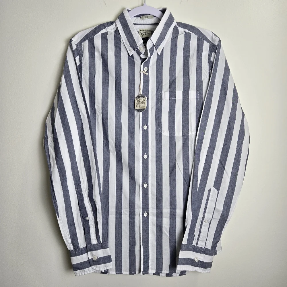 J.CREW Cotton Heathered Shirting Blue White Slim Fit Button-Down‎ Shirt S
