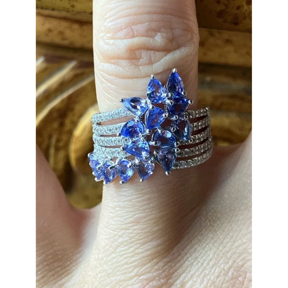 Natural Tanzanite Sterling Silver Ring Size 6