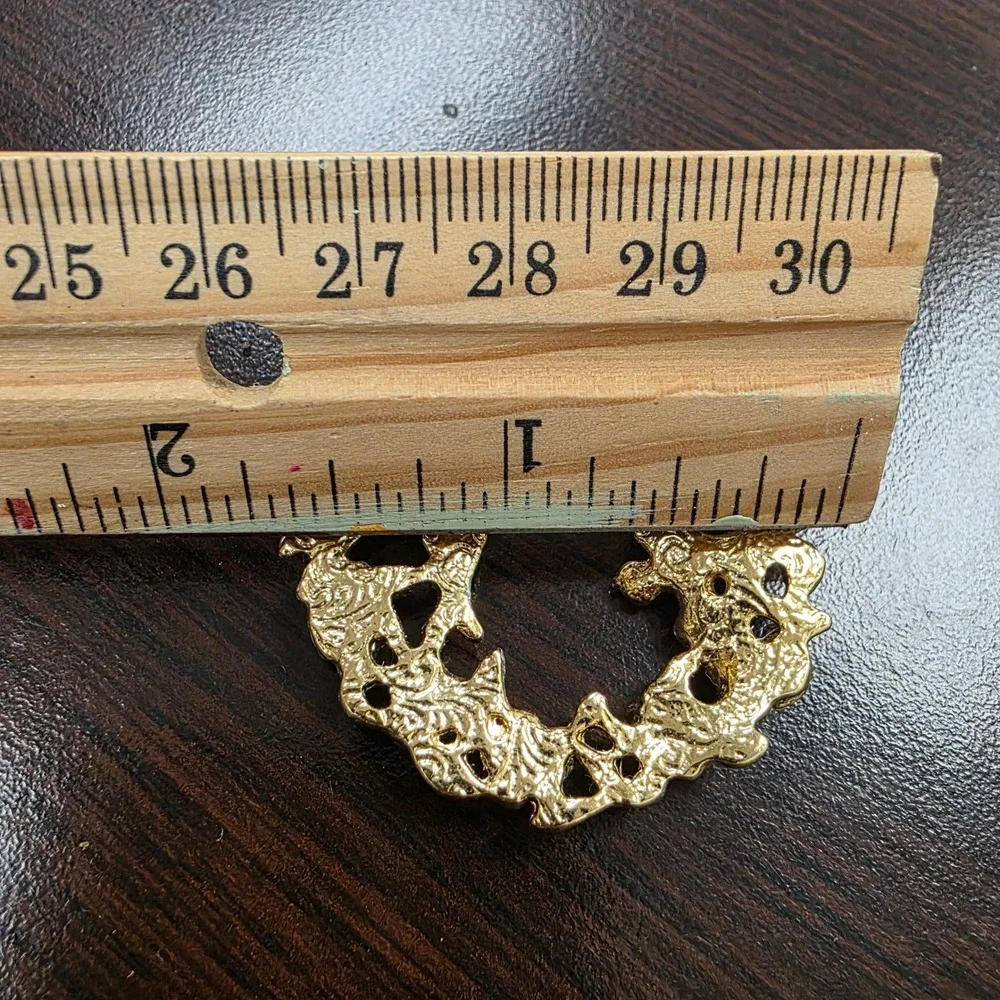 Vintage Gold Tone Bird and Rose Wreath Brooch Pin Nature Inspired Floral Wreath