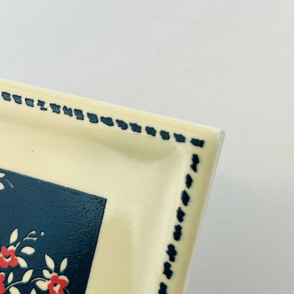 Vintage Kemptone Deer Tile‎ Set of 2 Ivory Blue Pink Flowers 4x4 Original Box