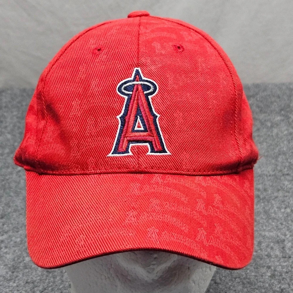 Anaheim Angels Hat OSFA Red‎ All Over Logo Print MLB Baseball Cap Streetwear