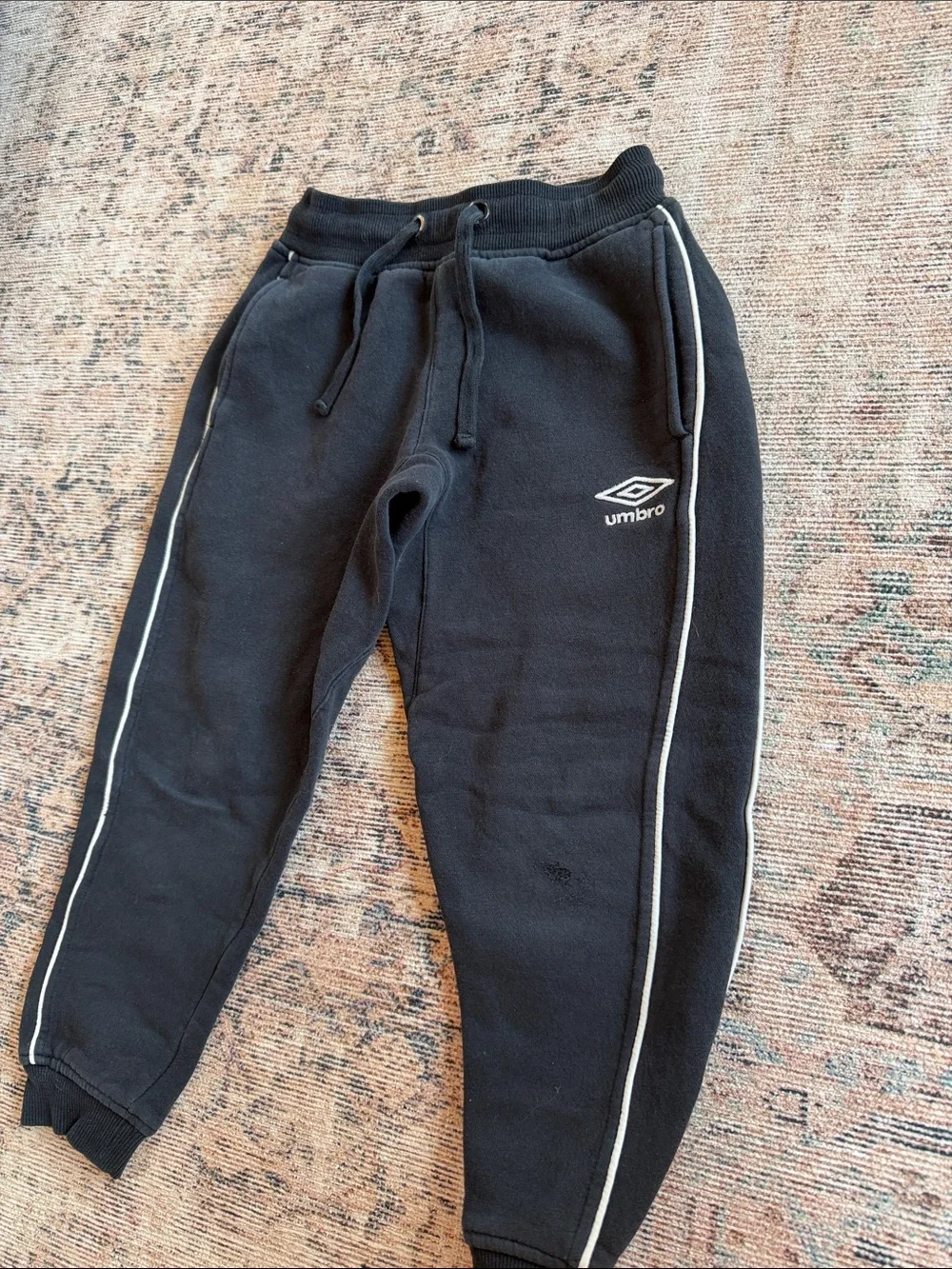 Umbro Black Kids Joggers with White Side Piping