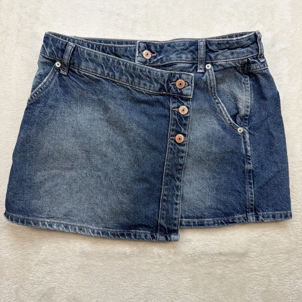 Free People We The Free Denim Mini Skirt‎ Women's 29 Button Front Y2K Boho